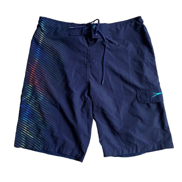 Speedo Swim Shorts Adult Men 32 Blue Trunks Bathing Suit Drawstrings Side Pocket - Picture 1 of 12